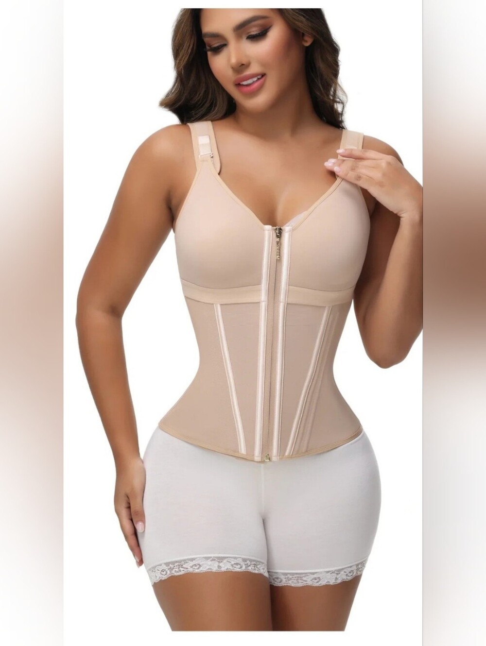 Shapshe Fajas Colombianas Waist Trainer Top w/ Adjustable Straps Nude Color NWT